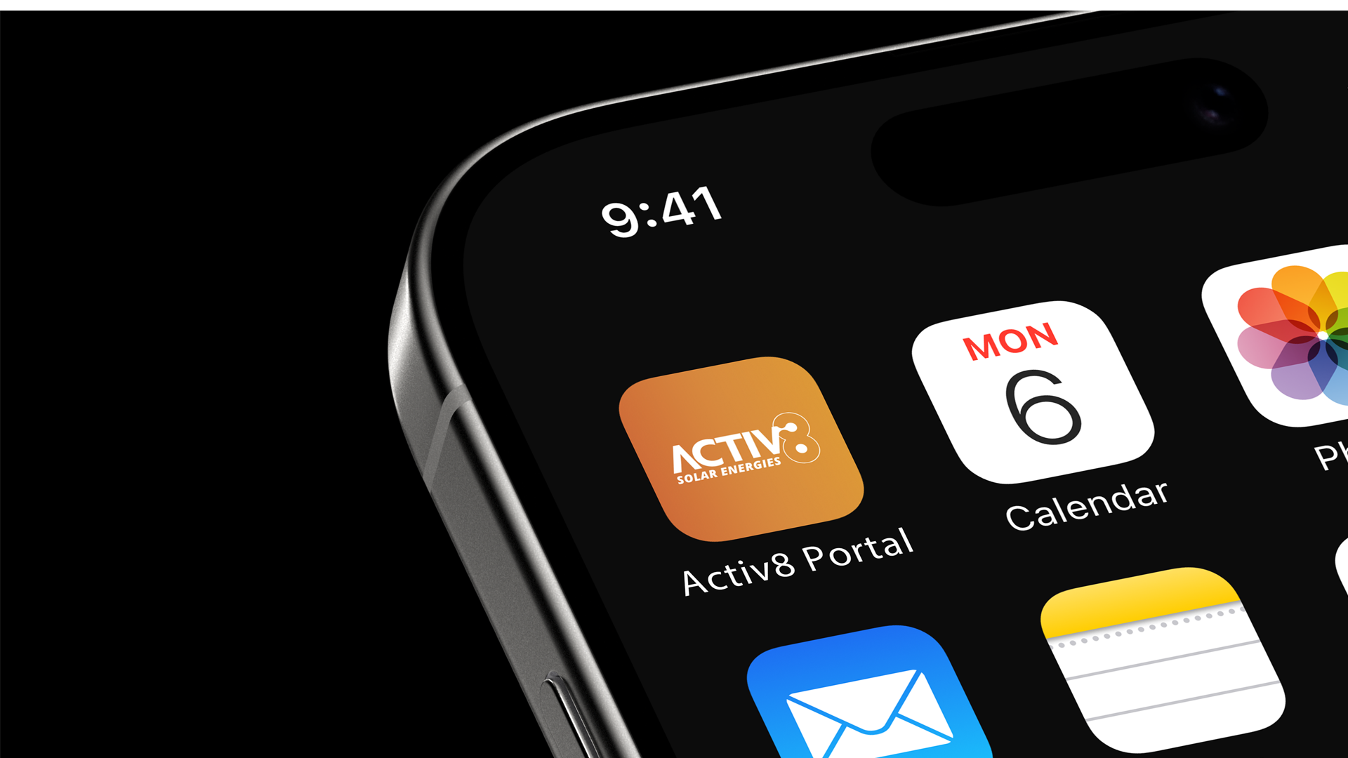 Close-up of an iPhone home screen with the Activ8 Portal app icon