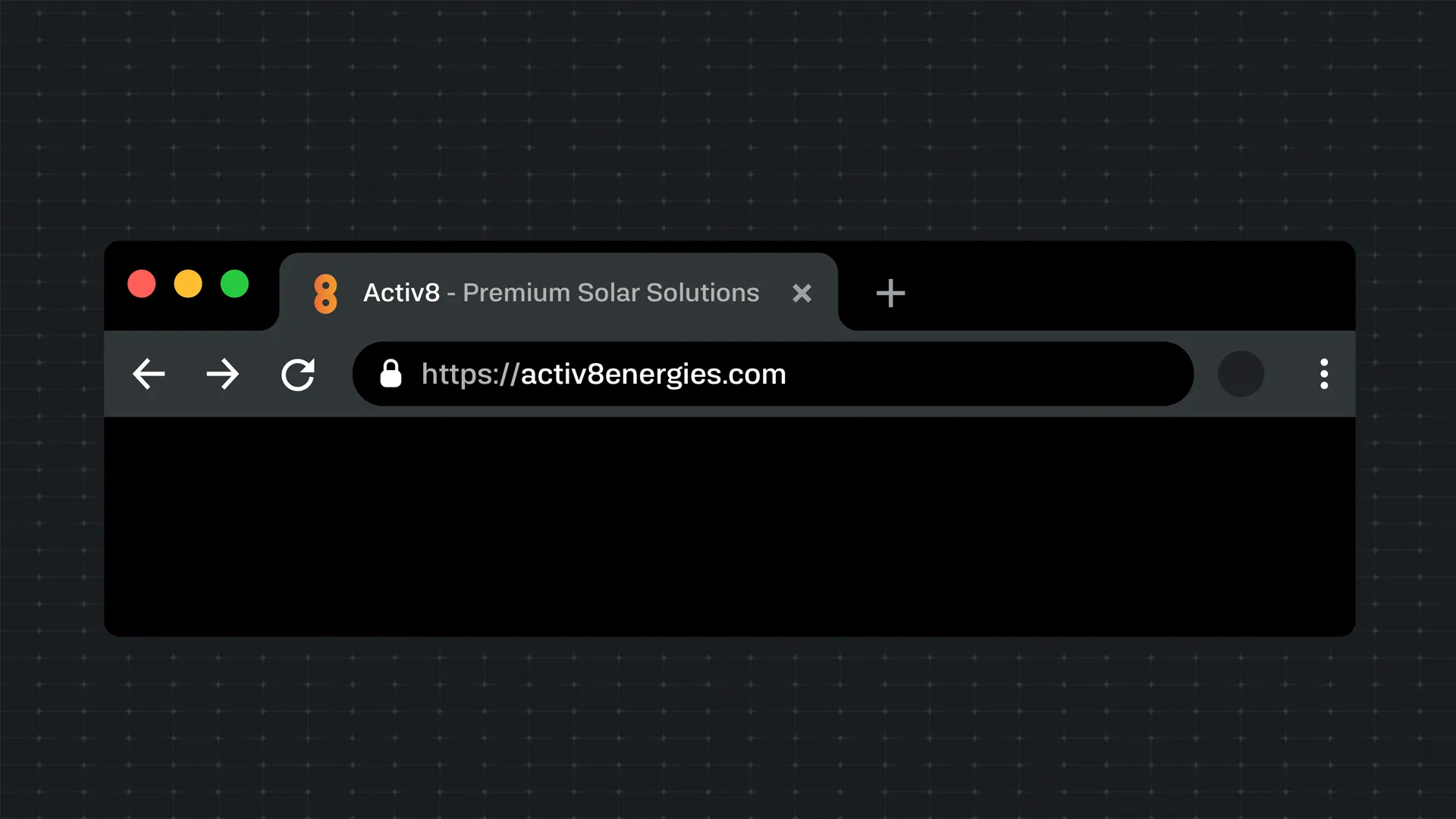Browser tab mockup reading 'Activ8 – Premium Solar Solutions' at the activ8energies.com address
