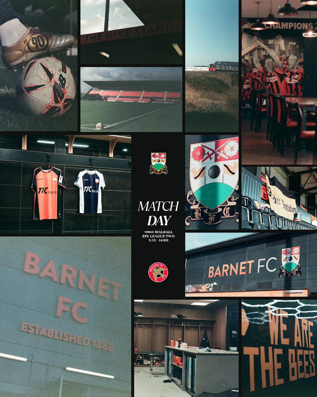 Barnet FC matchday hero template with crest, kit photography and fixture details