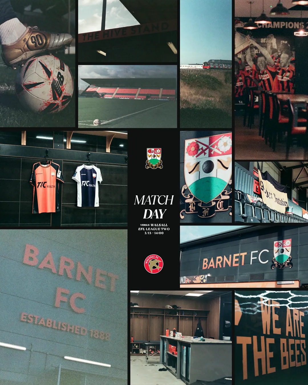 Barnet FC matchday hero template with crest, kit photography and fixture details