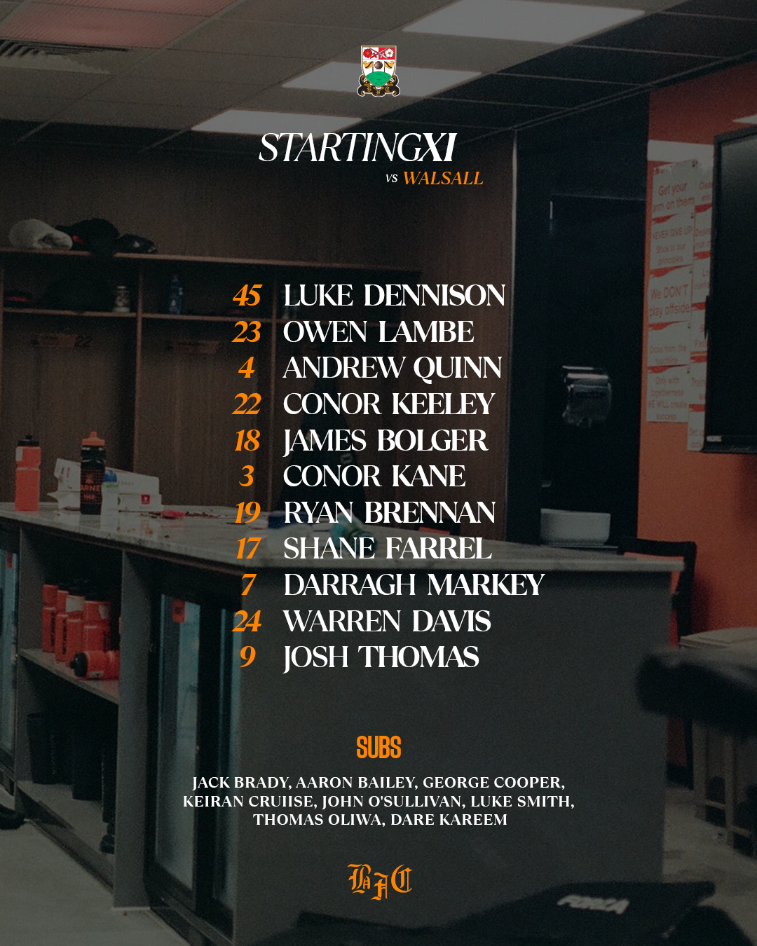 Barnet FC matchday content template — Starting XI, lineup or fulltime result graphic