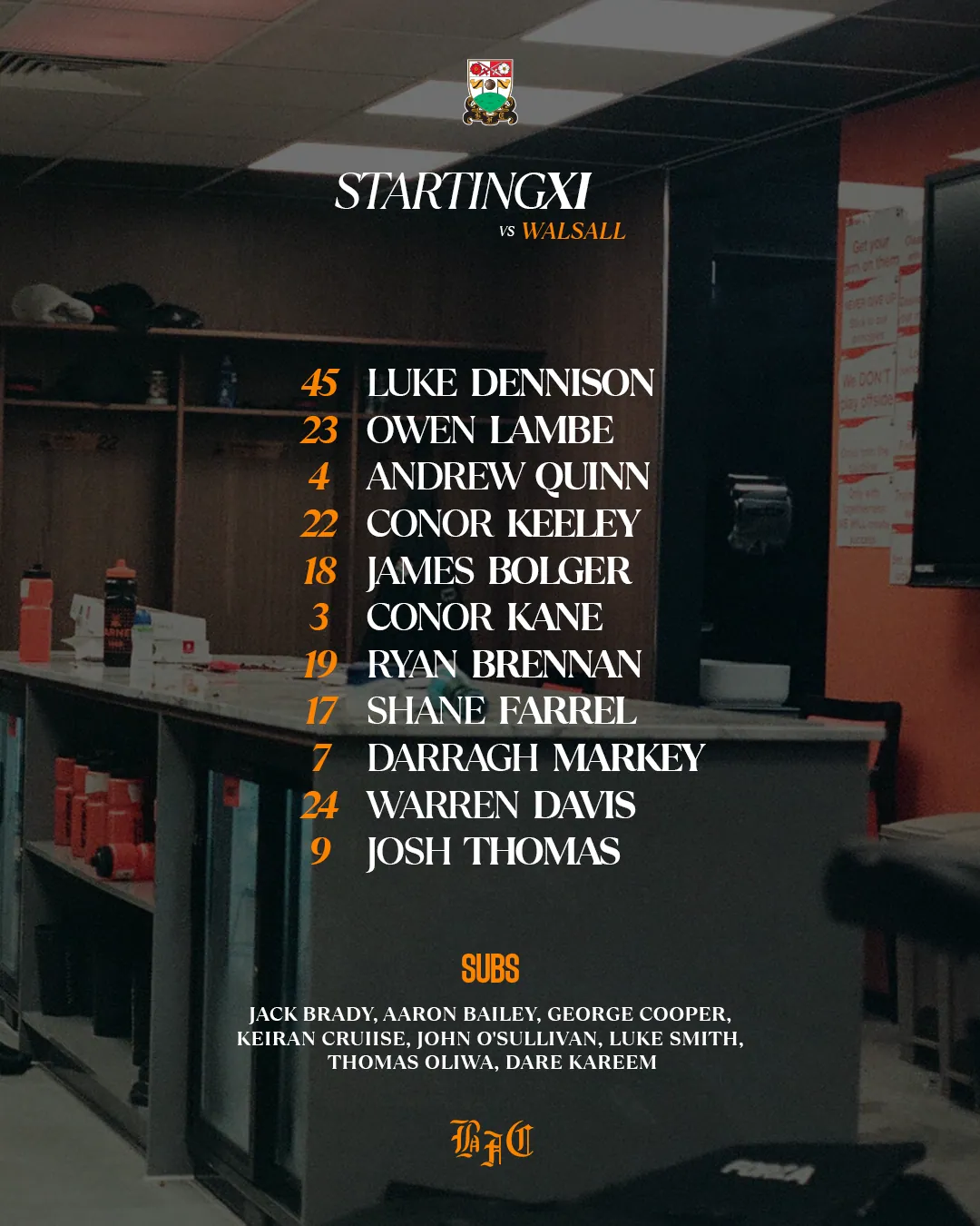 Barnet FC matchday content template — Starting XI, lineup or fulltime result graphic