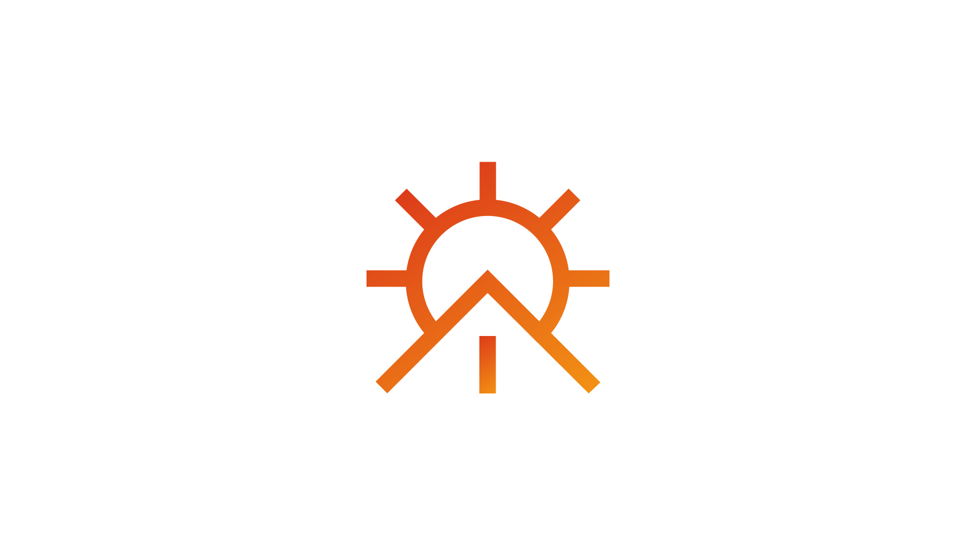 The sun-and-roofline mark in full orange-to-amber gradient on a white background