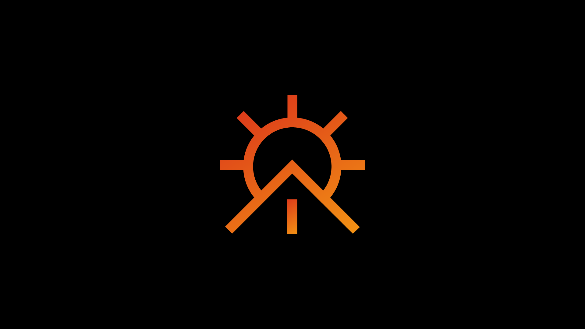 The sun-and-roofline mark reversed in gradient on a black background