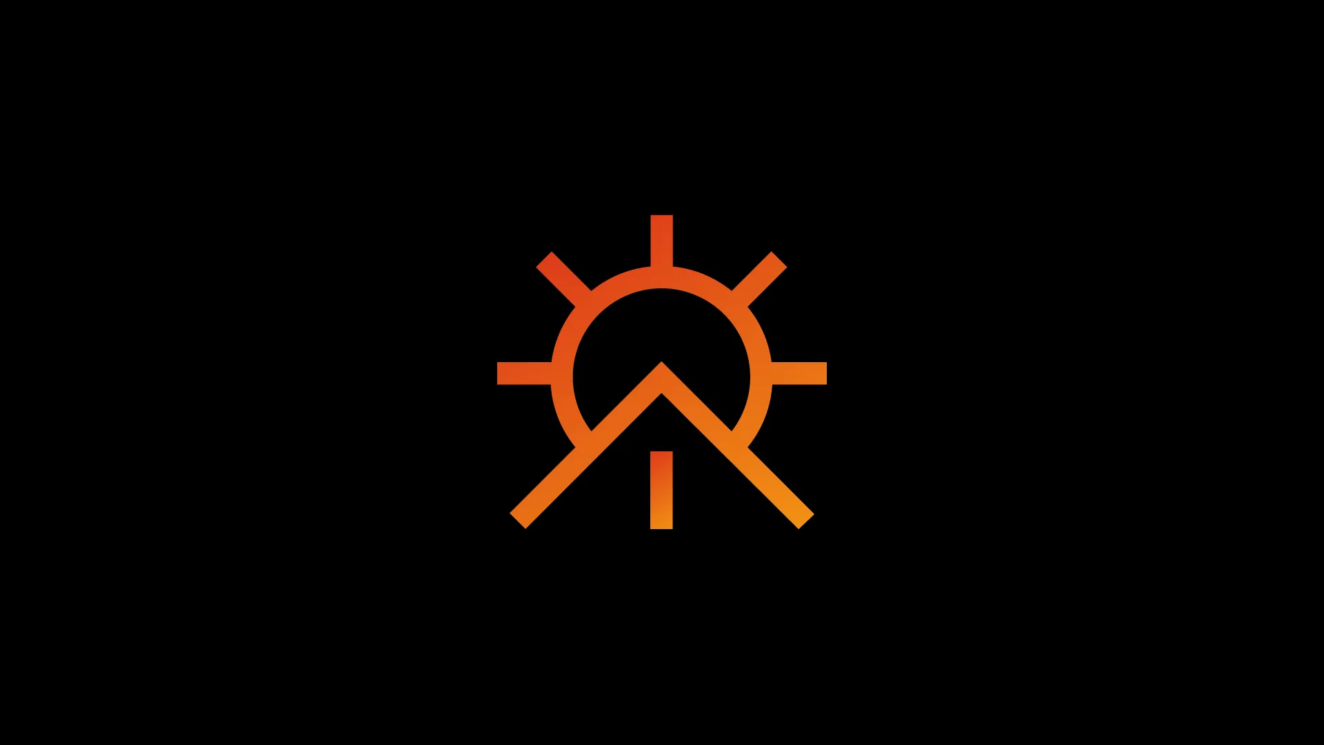 The sun-and-roofline mark reversed in gradient on a black background