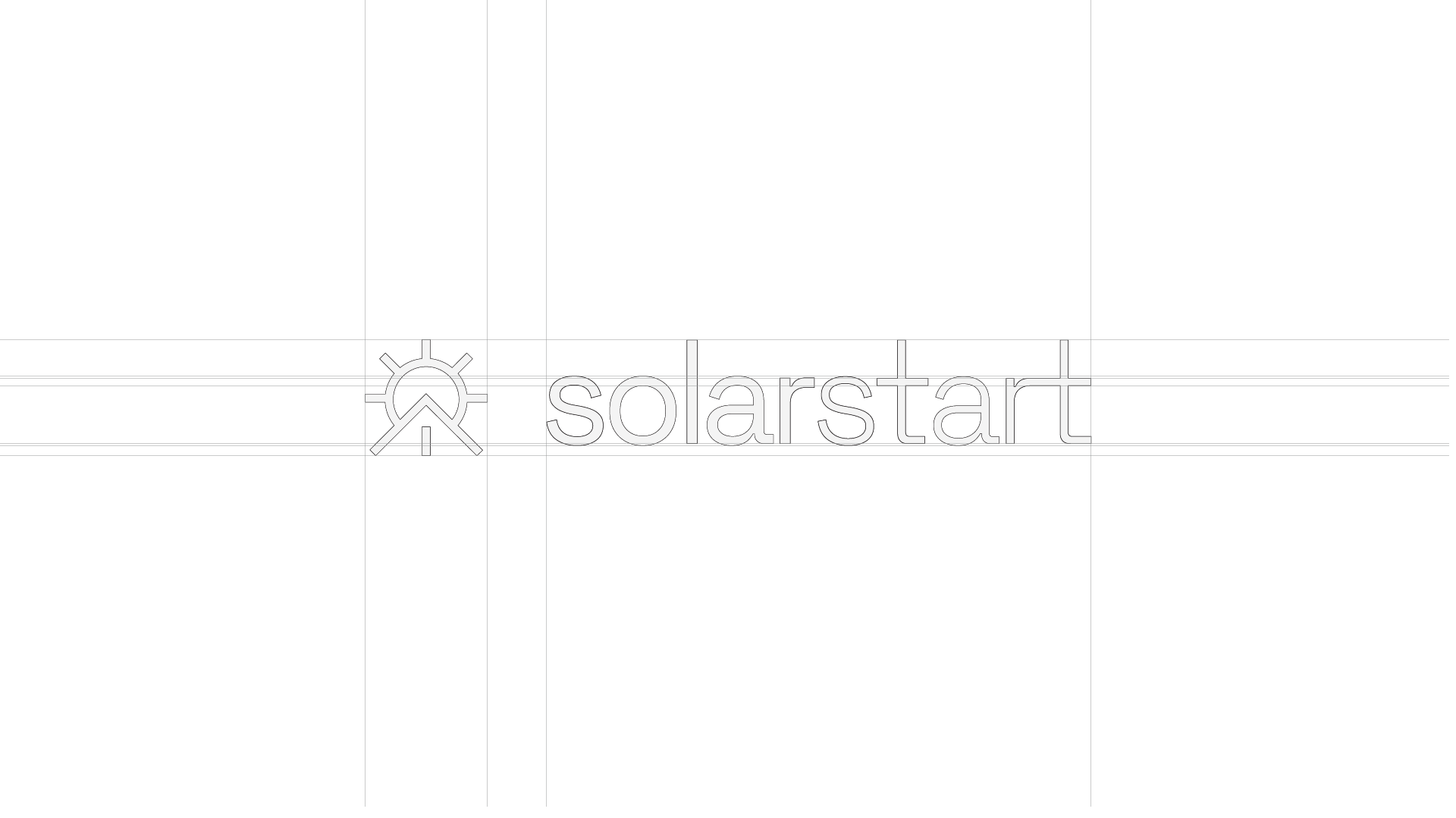 Construction-grid diagram showing the full solarstart logo lockup built on an underlying column and baseline grid