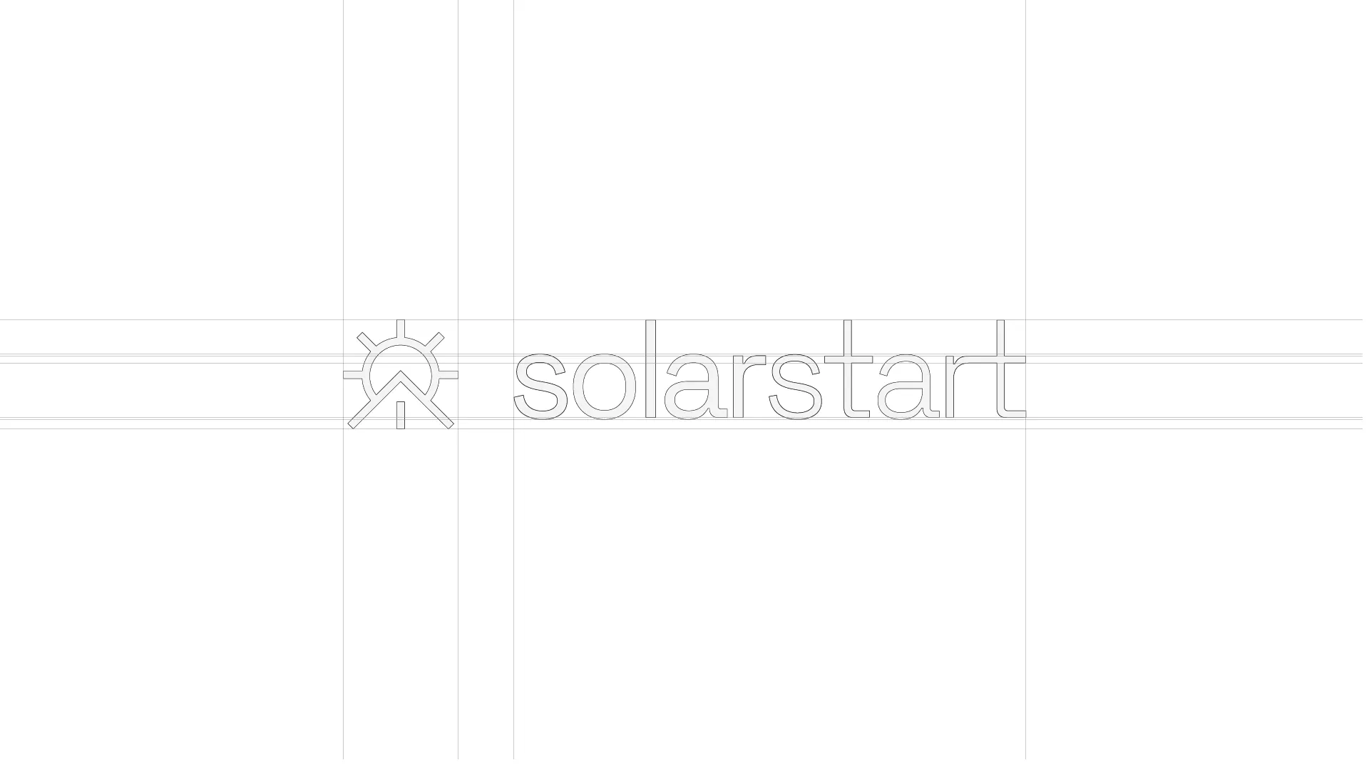 Construction-grid diagram showing the full solarstart logo lockup built on an underlying column and baseline grid