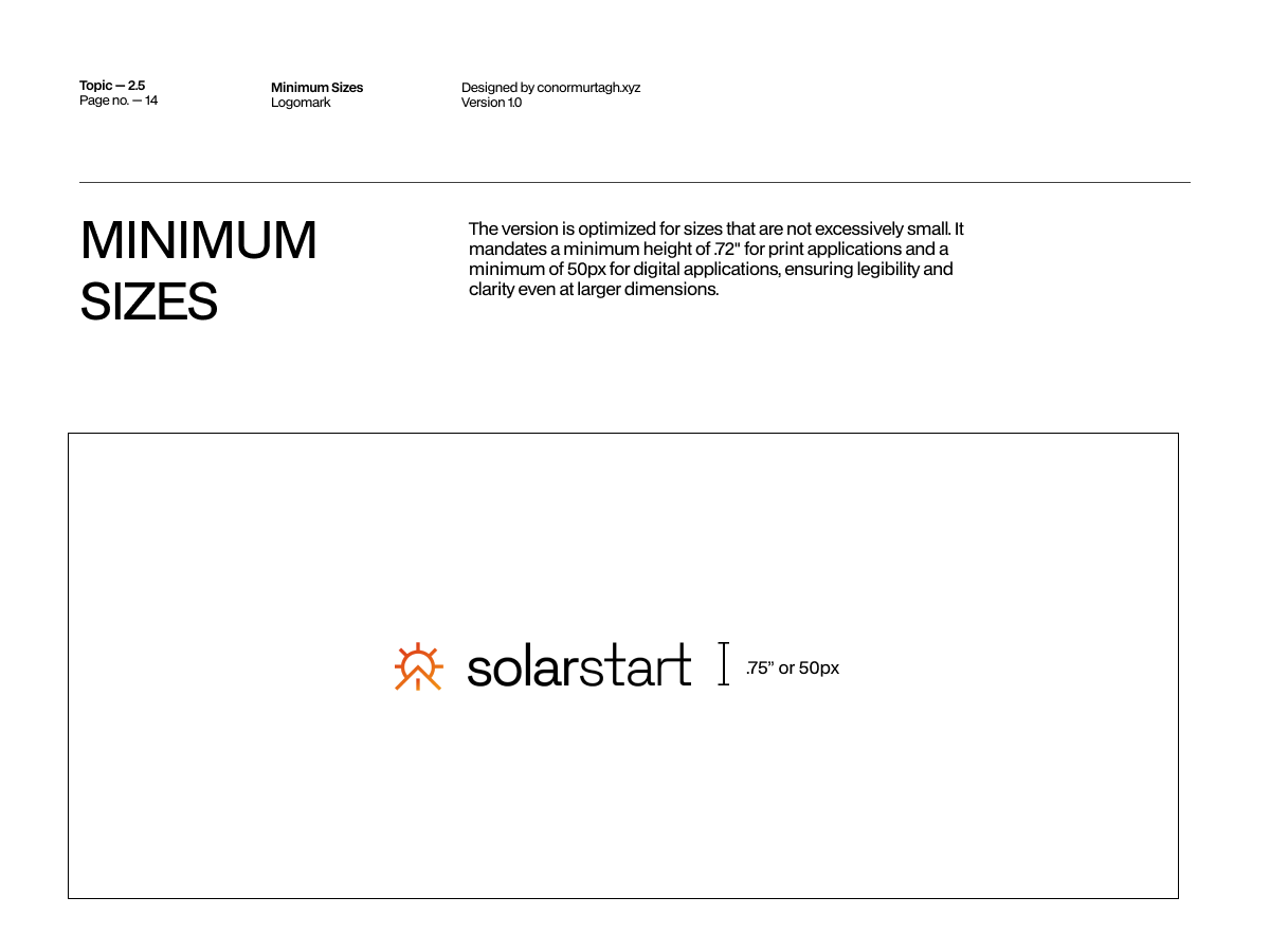 SolarStart brand guidelines, spread 14 of 23