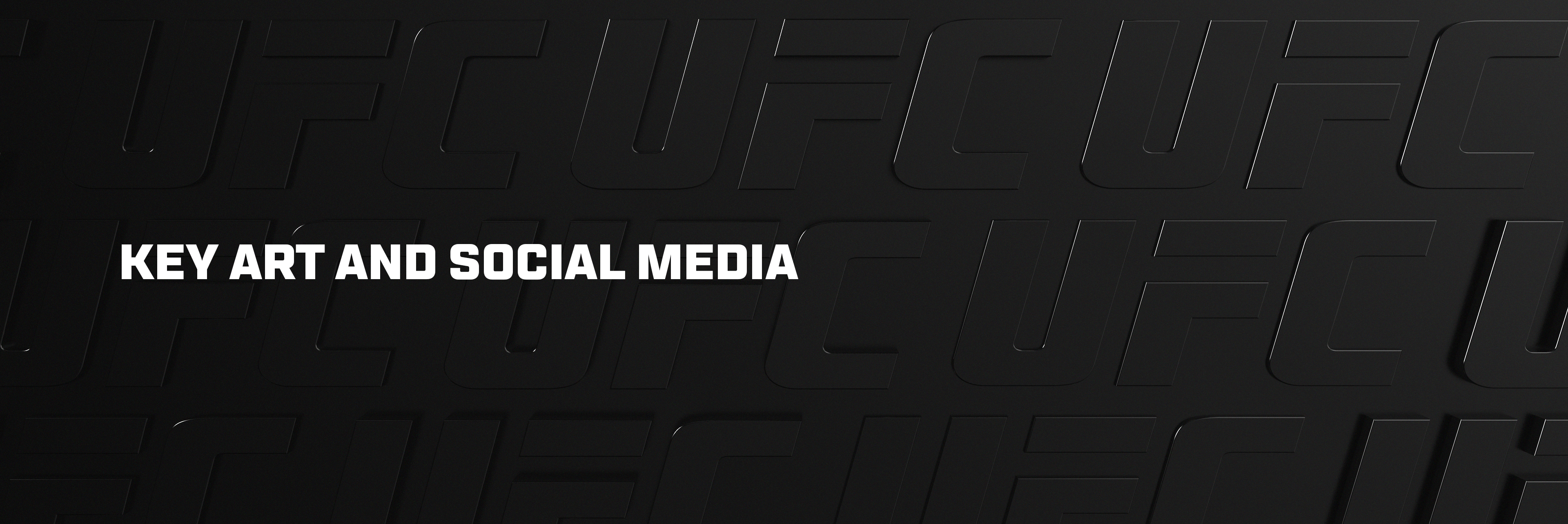 UFC key art and social media title card on a dark embossed UFC pattern background