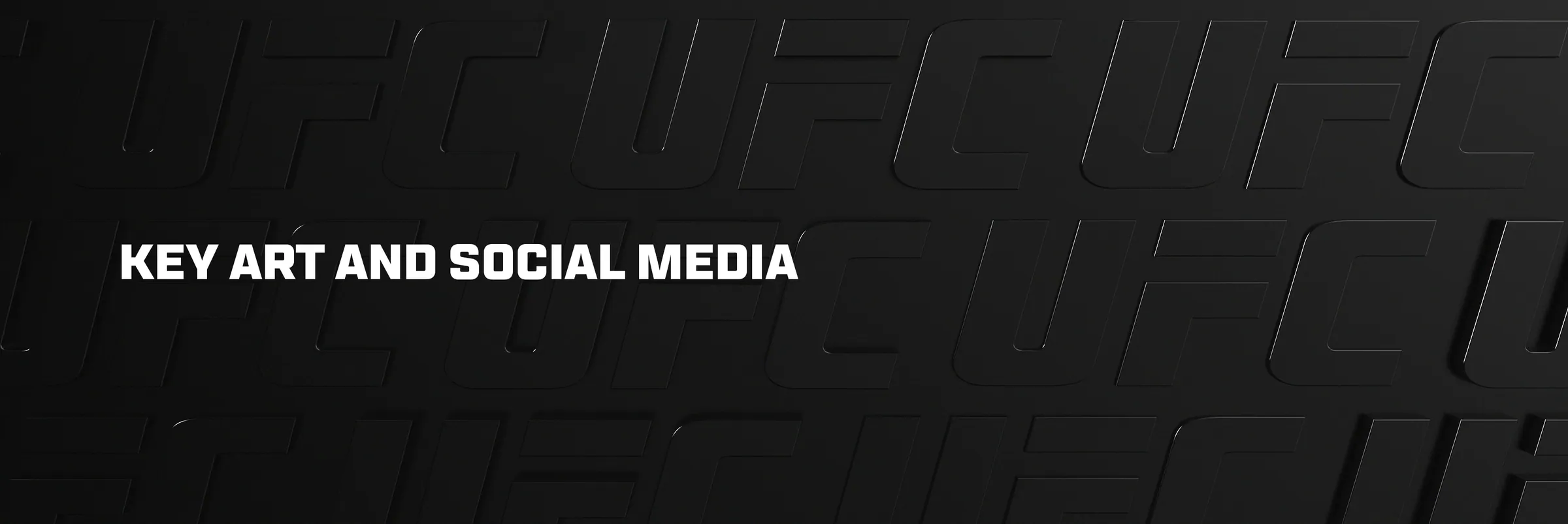 UFC key art and social media title card on a dark embossed UFC pattern background